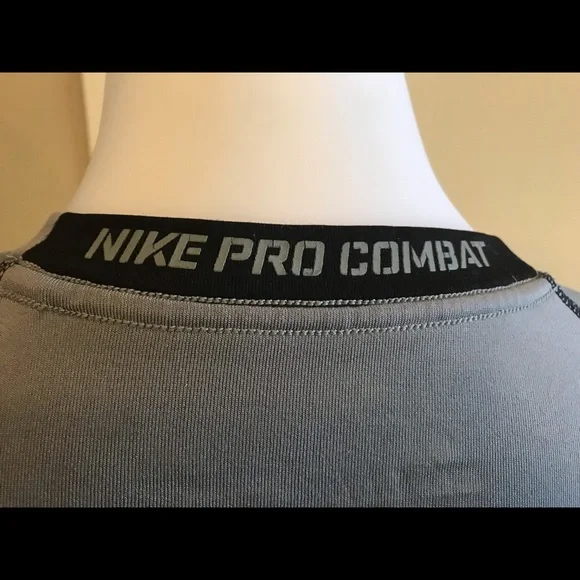 Men’s Crew Neck Nike Pro Combat Dry-fit Grey Fitted Hyperwarm Long sleeve Top - Picture 6 of 11